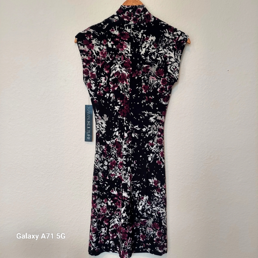 NWT Kamali Kulture Cap Sleeve Side Draped Dress Black Abstract Floral Sz… - Picture 4 of 17